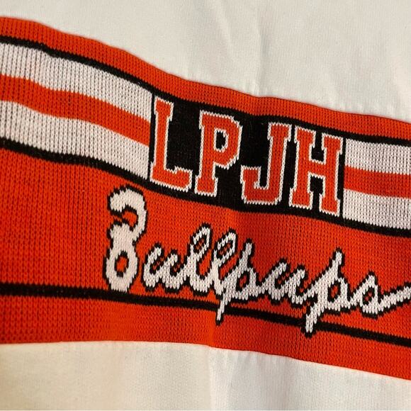 Vintage 80s Orange & White Cheerleader Uniform Crewneck Sweater LPJH Bullpups - Picture 13 of 16